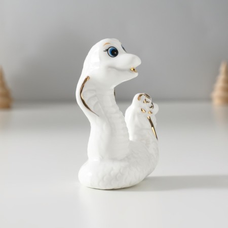 Souvenir Ceramics "White Cobra with Flower" with gold 4x6x8 cm-2