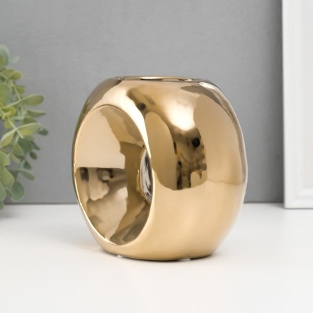 Ceramics candlestick for 1 candle "Ring" d = 6 cm gold 16x8x14 cm-3