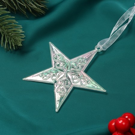 Christmas tree decoration "Lace star" 9x9 cm, transparent overflows-1