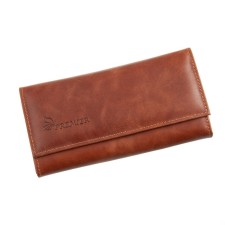 Women's wallet on farmar, 2 departments for bills, for coins, for credit cards, brown color