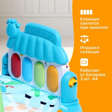 Musical developmental rug "Funny animals", blue color-3