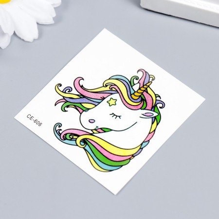 Tattoo on the body color "Unicorn with a rainbow mane" 6x6 cm-1