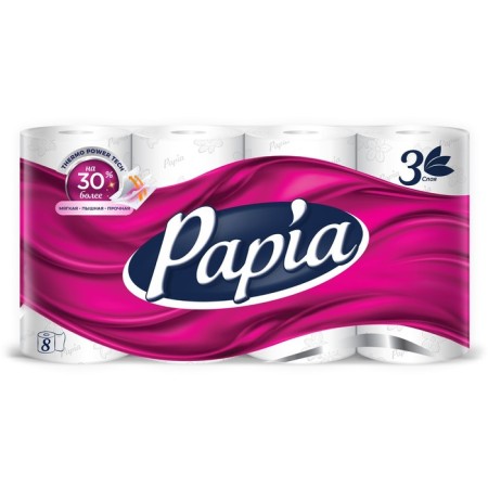 Papia toilet paper, white, 3 layers, 8 rolls