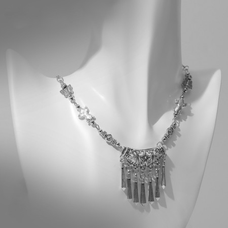 Necks "India" flowers, color black silver, 32 cm-2