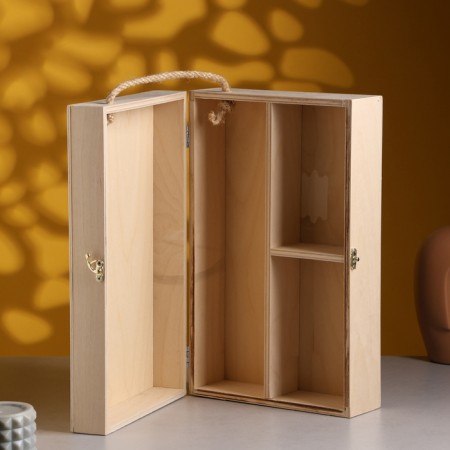 Gift box 34 × 21.5 × 10 cm is wooden, with a covering lid, with a handle-3