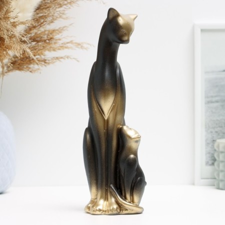 Figure "Cat with a kitten" black in gold, 21x7x7cm