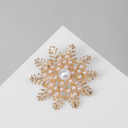 Brooch "Snowflake" luxurious, white color in gold-1