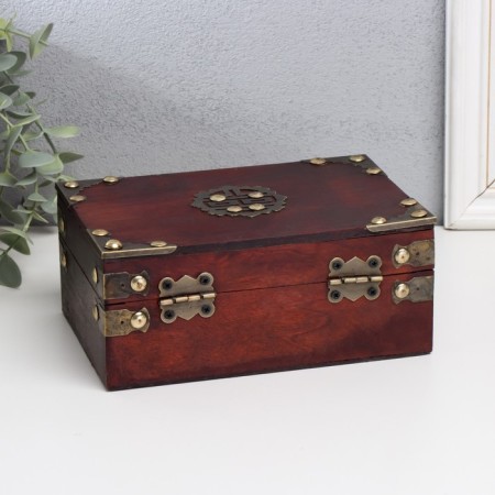 Casket wood chest "Secrets of the King" with rivets, Bordeaux 18x12x7.5 cm-4