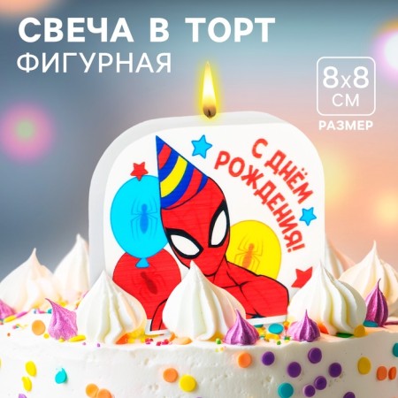 Candle for the cake "Happy Birthday!", 8 x 8 cm, spider-man