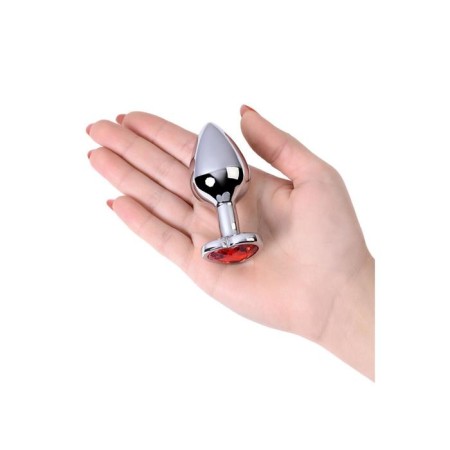 Anal plug with the Toyfa Metal rhinestone, silver, ruby, 7 cm, d = 2.7 cm-4