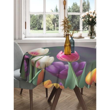 The tablecloth "Spring tulips", round, Saten, d = 150 cm