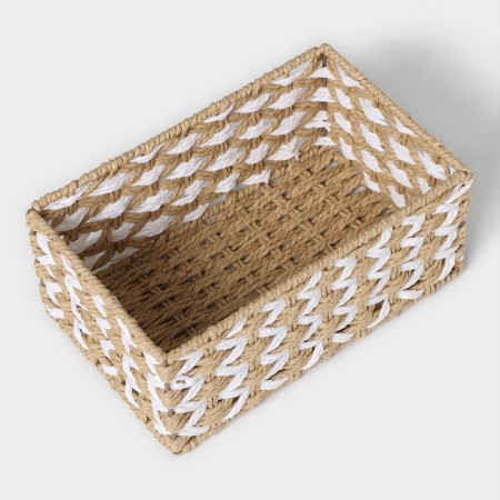 Basket for storage of handmade lauded “Aika”, 27.5 × 17 × 12 cm, beige-white color-1