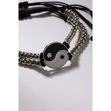 Bracelets "Demetrons" Yin-Yang, on beads, black and white color in silver, 7cm-2