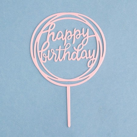 Topper "Happy Birthday", a circle, light pink, give beautifully-2