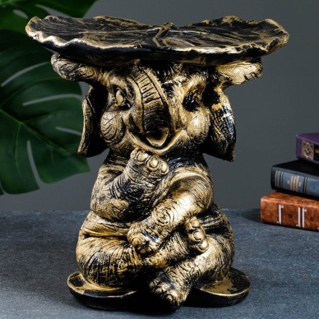 Figure - stand "Elephant with a sheet" of bronze/gold, 30x30x30cm-1