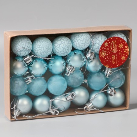 Set of balls Plastic D-3 cm, 24 pcs "Tradition" crack, blue-1