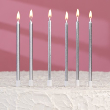Candles in the cake of cocktail "Shain", 6 pcs, 10 cm, silver metallic-2