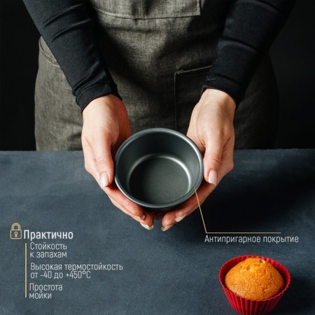 Baking form "Circle. Jacqueline ", 9 × 4 cm, anti -stick coating, black color-4