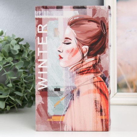 Сейф-книга дерево кожзам "Девушка - зима" 21х13х5 см-4