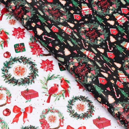 New Year. Glossy packaging paper "Christmas wreaths", bilateral, 70 x 100 cm-1