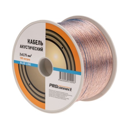 Acoustic cable ProConnect Blueline, 2 x 0.75 mm2, transparent, bay 100 m