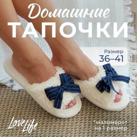 Women's slippers with an open nose, size 36-37, blue bow-4