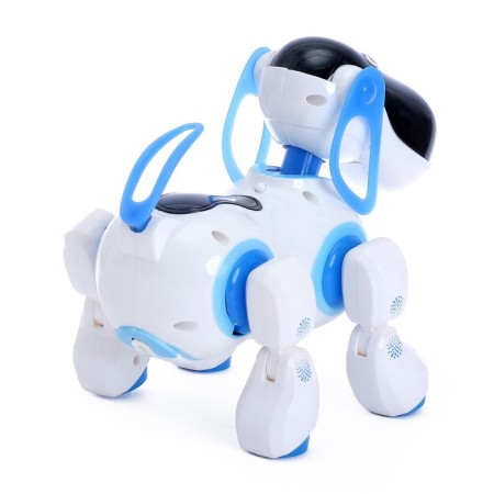Robot dog “Ki-ki”, programmable, on the control panel, interactive: sound, light, dancing, musical, on batteries, in Russian, blue-1