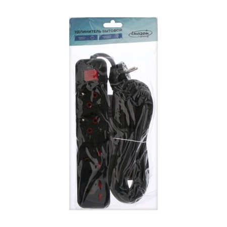 Extension cord Luazon Lighting, 2 euros+2 univ., 3 m, 2200W, 2x0.75 mm2, 3xUSB, with a switch, black-4