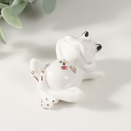 Souvenir Ceramics "Frog on vacation" White with gold, rhinestones 4.5x4x6.2 cm