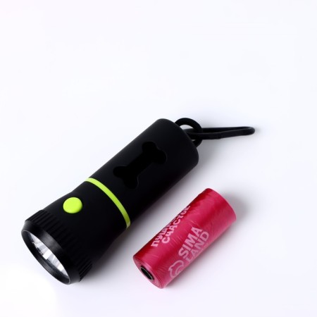 A container with a flashlight, cleaning packages for dogs (roll 15 pcs), black-1