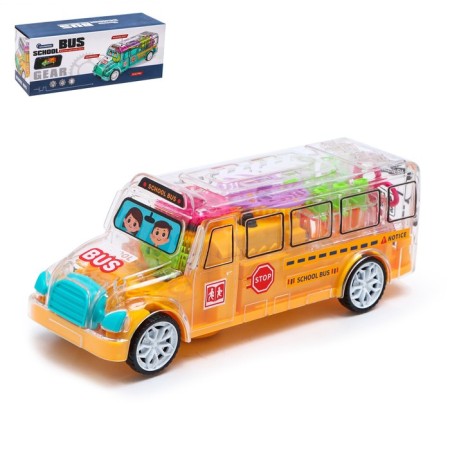Lifting bus, light and sound, works from batteries, yellow color