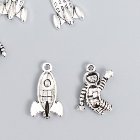 Decor for creativity Metal "Rocket and Cosmonaut" Silver Set 5+5 pcs 2.2x1.3 cm 2.1x1.6 cm 7888007-1