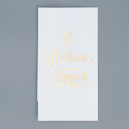A package without handles “Happy New Year”, white, with embossing, 10 x 19.5 x 7 cm, New Year-6