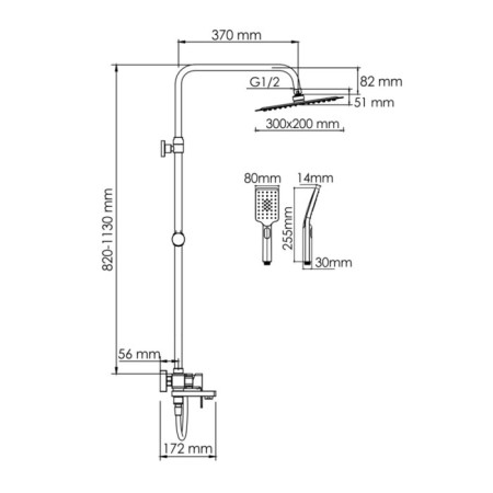 The shower system wasserkraft a177.069.126.087.ch, tropical shower, shower, chrome-2