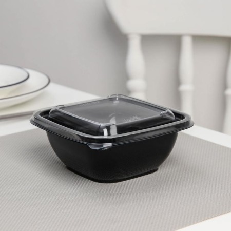 A set of plastic disposable containers, 375 ml, 12.6 × 12.6 × 5 cm, 5 pcs, black color