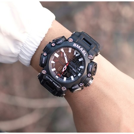 Watch is an electronic watch, with an alarm clock, d-6.1 cm, strap L-26 cm, 5 atm, black strap-2