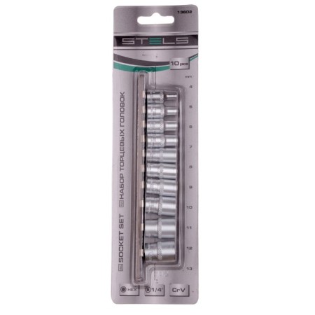 Set of end heads Stels 13602, 1/4 ", hexagonal, CRV, 4-13 mm, 10 pcs.-3