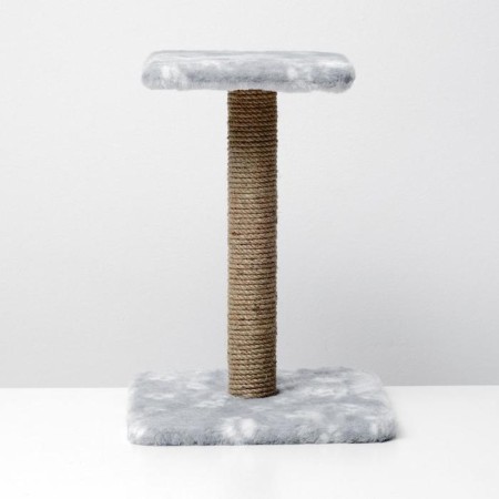 Clawing "shelf" with a stand, 30 x 30 x 40 cm, jute, gray with paws-1