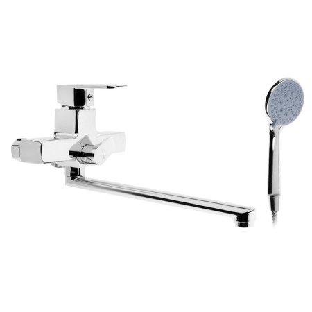 Bath mixer Zein Z3849, single -leaf, pour 30 cm, shower set, watering can 5 dir, chrome