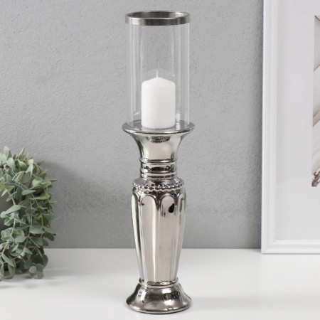 Ceramics candlestick, glass for 1 candle "art" d = 7.5 cm silver 9x9x37.5 cm-3