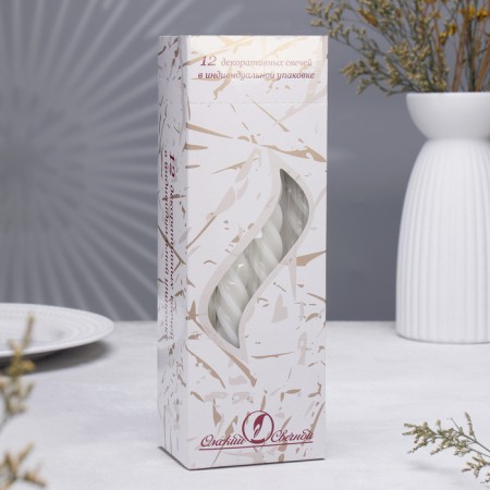 Candle twisted, 2.3x 24.5 cm, 12 pieces, white-3