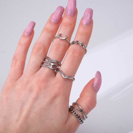 A set of rings 7 pieces of "Assorted" halo, size mix, color silver-2