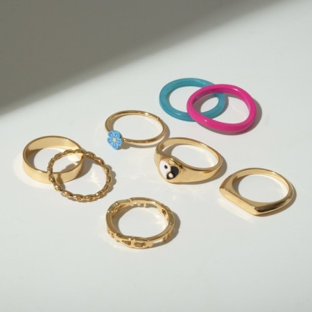 Ring set 8 pieces "Dream" yin-yang, color with gold, size mix-2