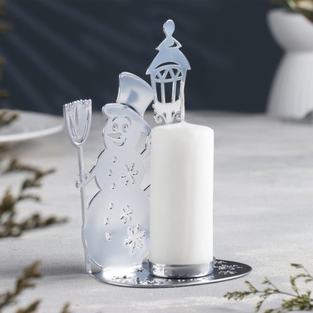 Snowman Snowman Metal for one candle, 7.5x10.7x15 cm, chrome-1