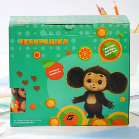 Set of dishes "Cheburashka", 3 items: plate, bowl, mug, gift packaging, glass-9