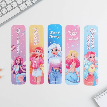 A set of cardboard bookmarks 5 pcs "Girls"-1
