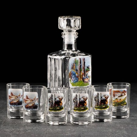 Set of drinking "Okhota-fish", 7 items: Capherine 500 ml, stack 50 ml, 6 pcs, in a suitcase
