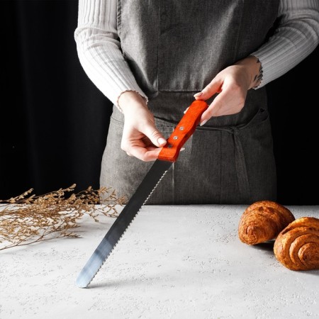 Biscuit knife large teeth, blade length 25 cm, wooden handle, blade thickness 1 mm-5