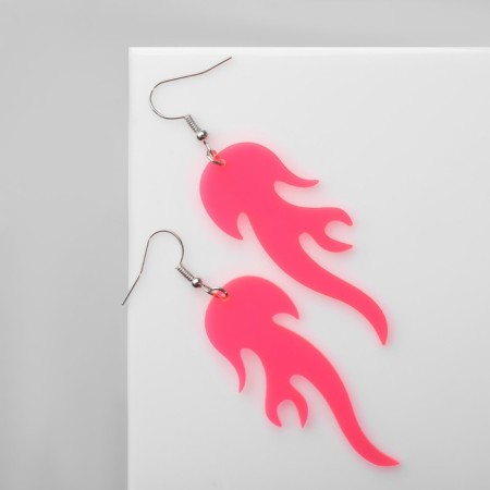 Acryl Earrings "Fire", pink color in silver-1