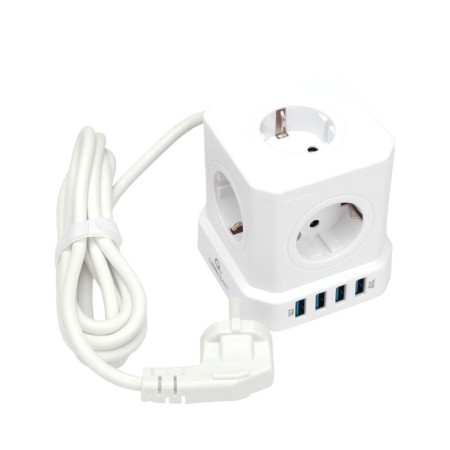Network filter Cablexpert Twr-5-U4-W-2, 5P, 10A, 4XUSB, 3.1A, 2M, Ur. Protection 4+, White, 1030905-2